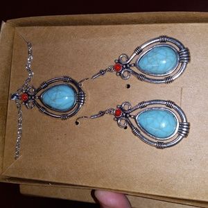 Necklace and earrings turquoise style set